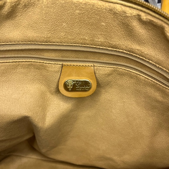 Gucci Vintage Micro GG Sherry Line Boston Bag - Rare Mustard Trim- Crest Charm- - Picture 10 of 15
